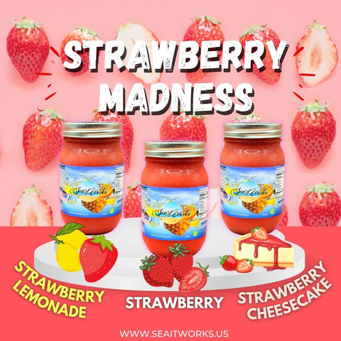 STRAWBERRY MADNESS (Strawberry, Strawberry Lemonade, Strawberry Cheesecake) SEA MOSS GELS (48oz)