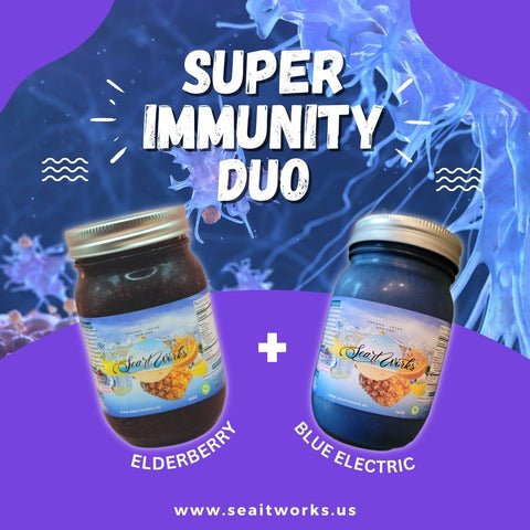SUPER IMMUNITY DUO (Elderberry & Blue Electric) SEA MOSS GELS (32oz)